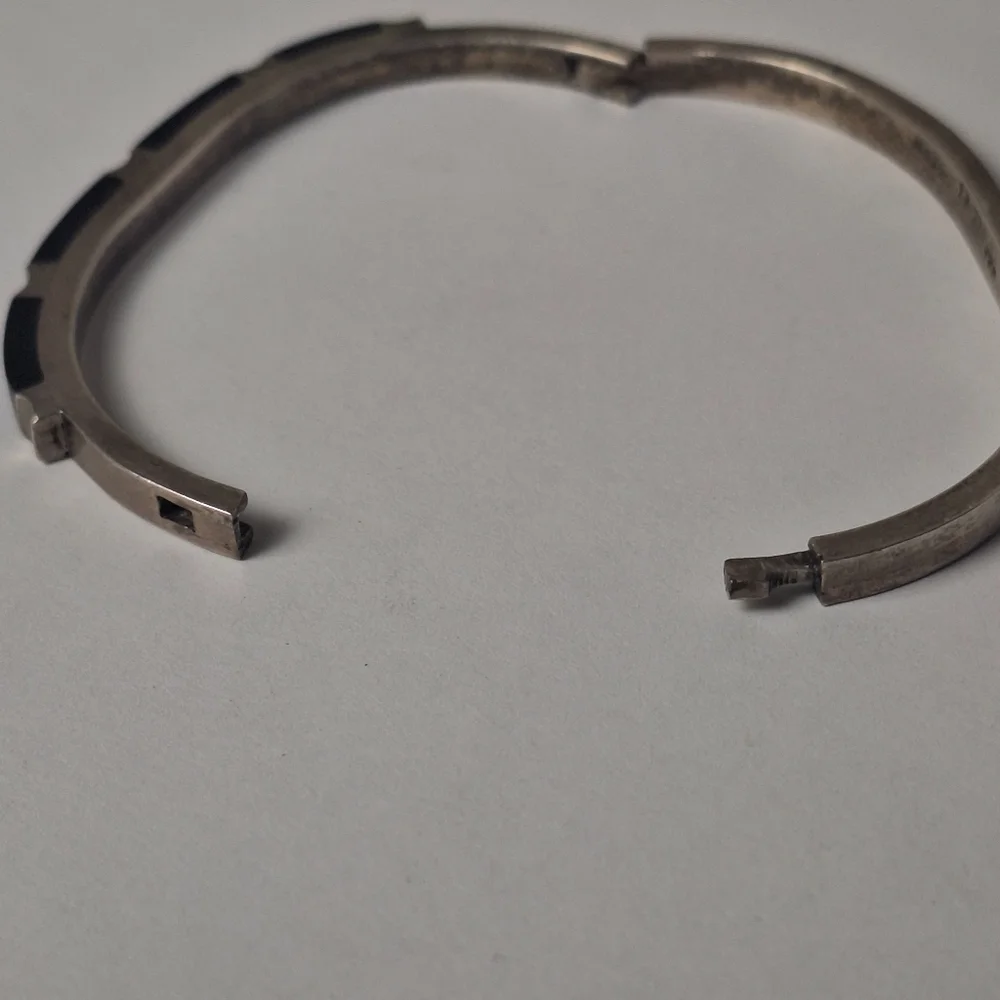 Vintage Taxco TM-22 Sterling Silver 925 Black Onyx Hinged Bracelet 26.5g Sz 6.75 - Picture 7 of 16